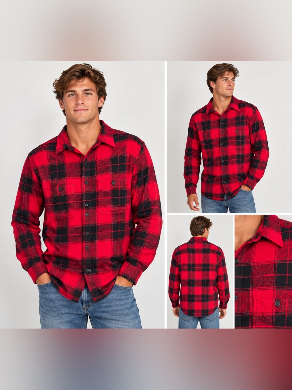 Old Navy Men's Red and Black Plaid Button-Front Long Sleeve Shirt size medium